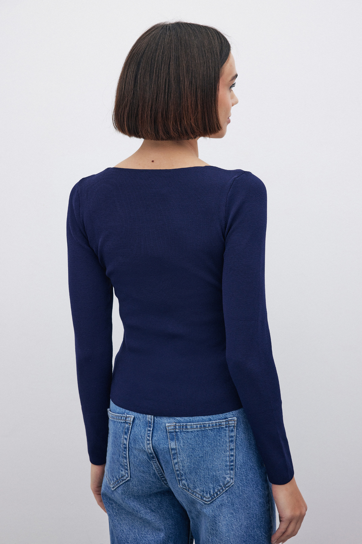 Kare Yaka Triko - LACİVERT