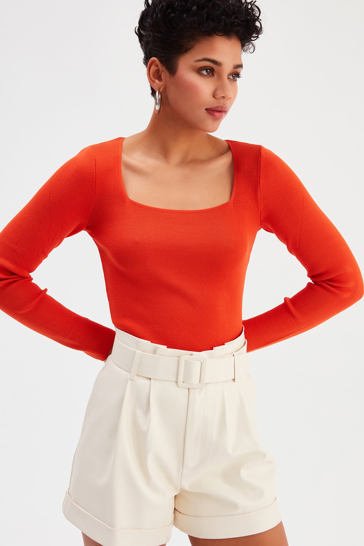 Kare Yaka Triko - YANIK ORANJ