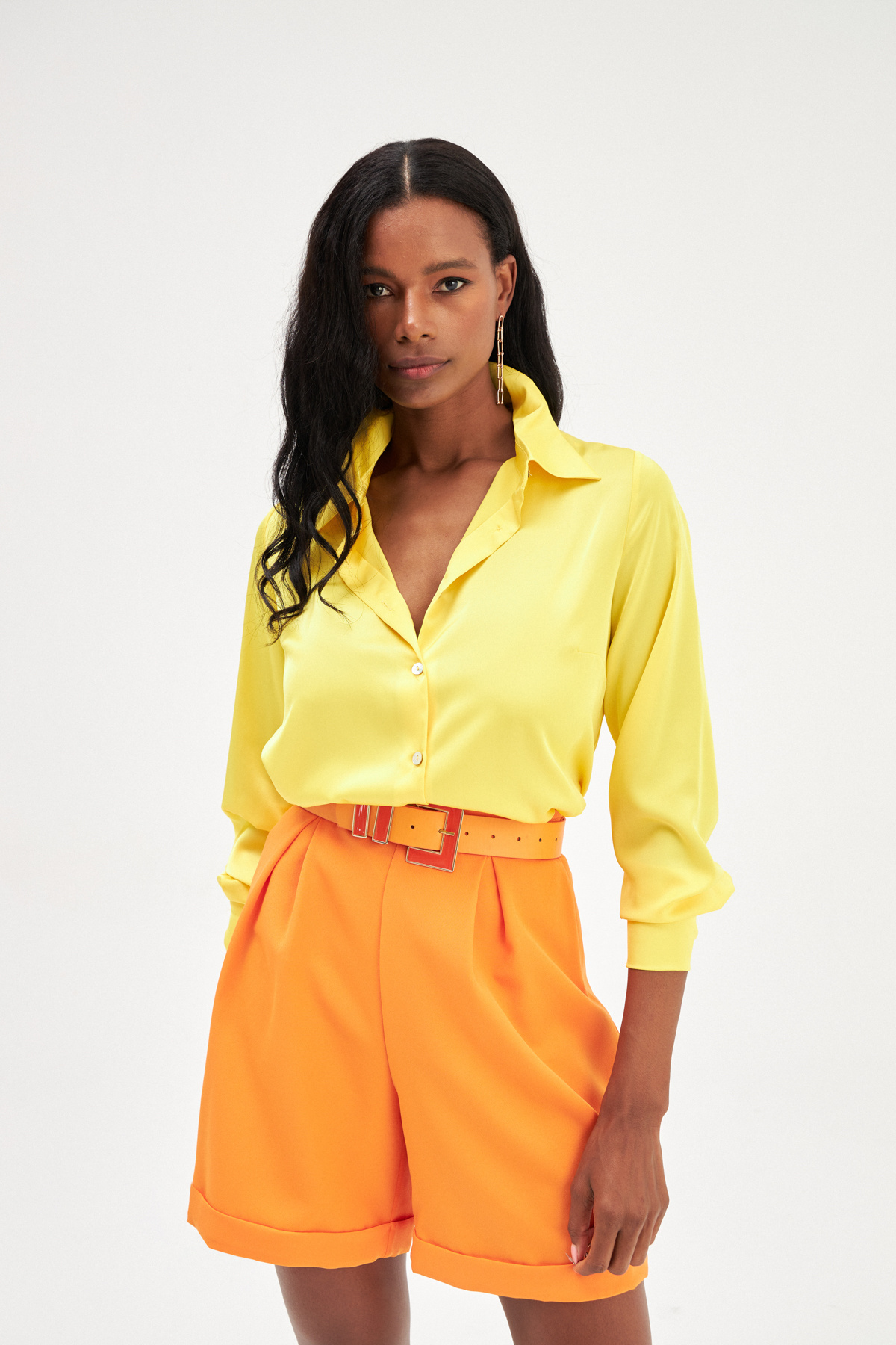 Kat Detaylı Salaş Şort - ORANJ