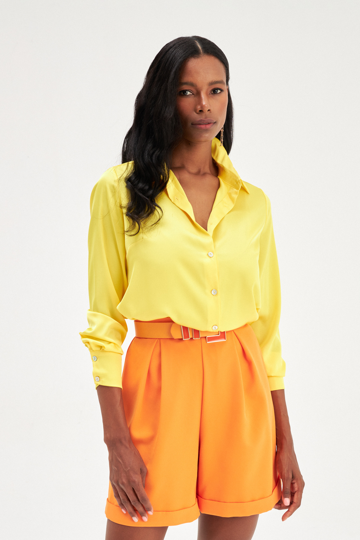 Kat Detaylı Salaş Şort - ORANJ