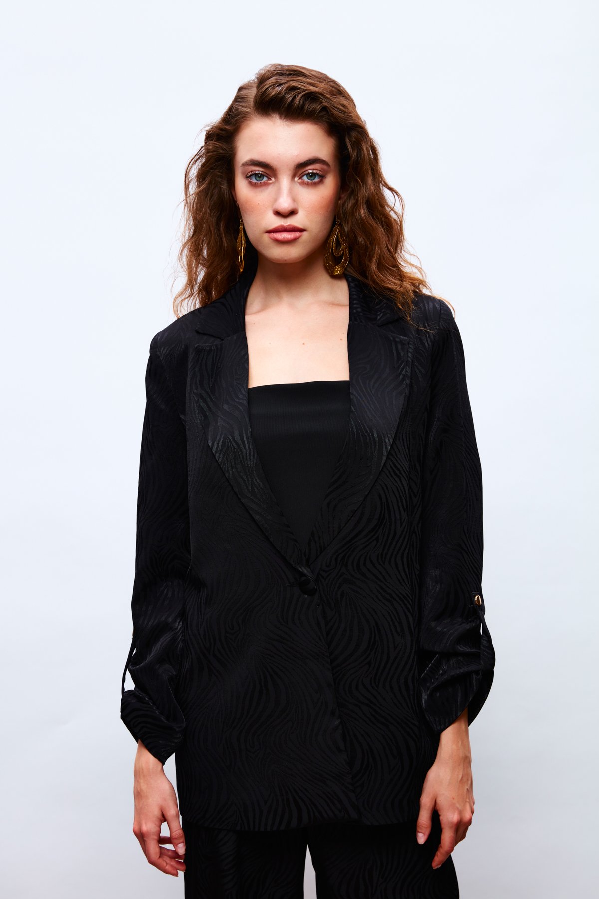 Katlanabilir Kol Detaylı Ceket - SİYAH