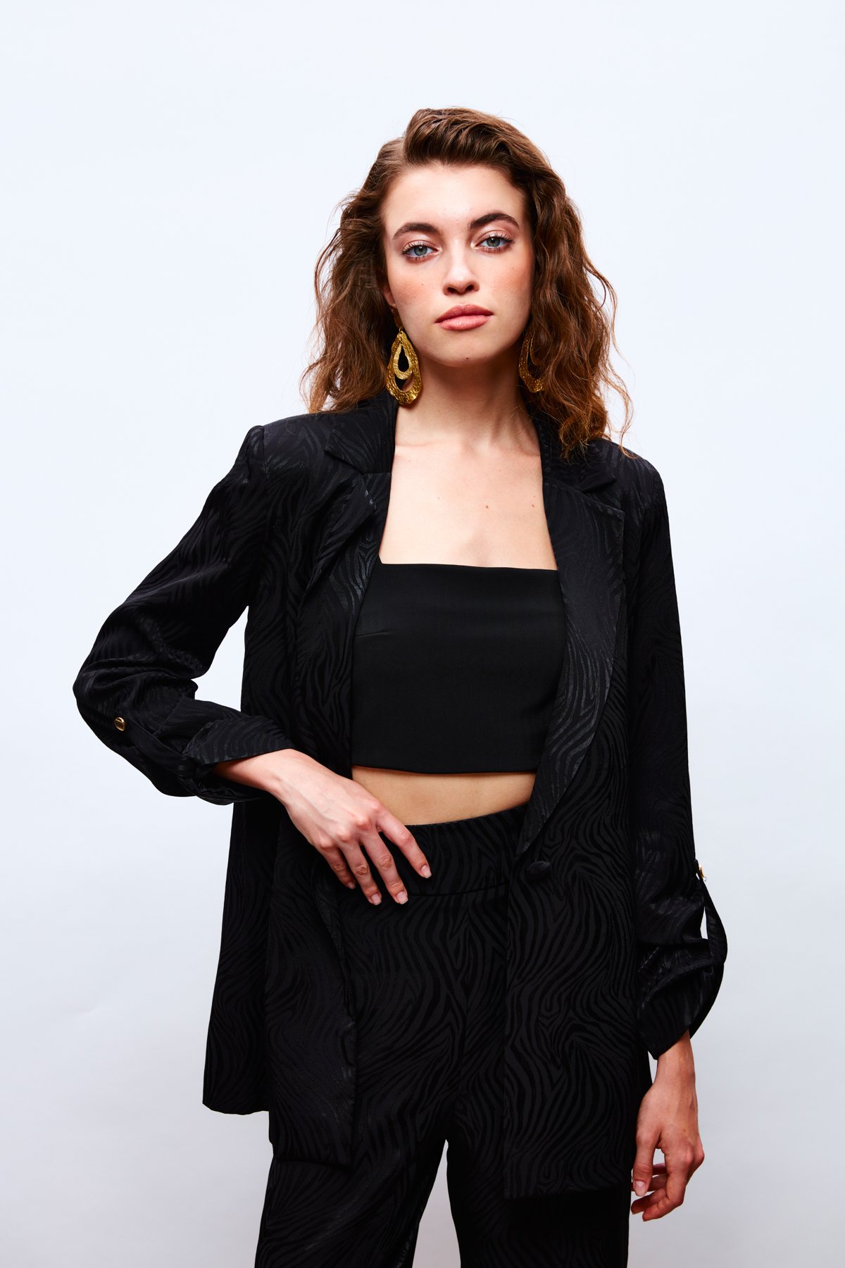 Katlanabilir Kol Detaylı Ceket - SİYAH