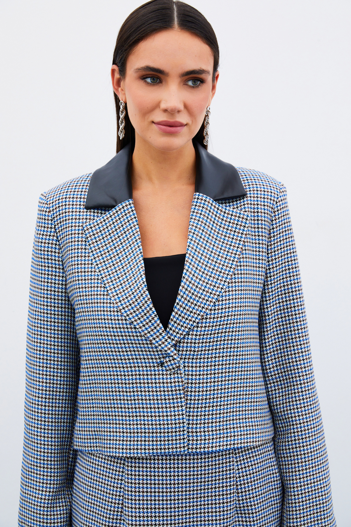 Kazayağı Crop Ceket - MAVİ