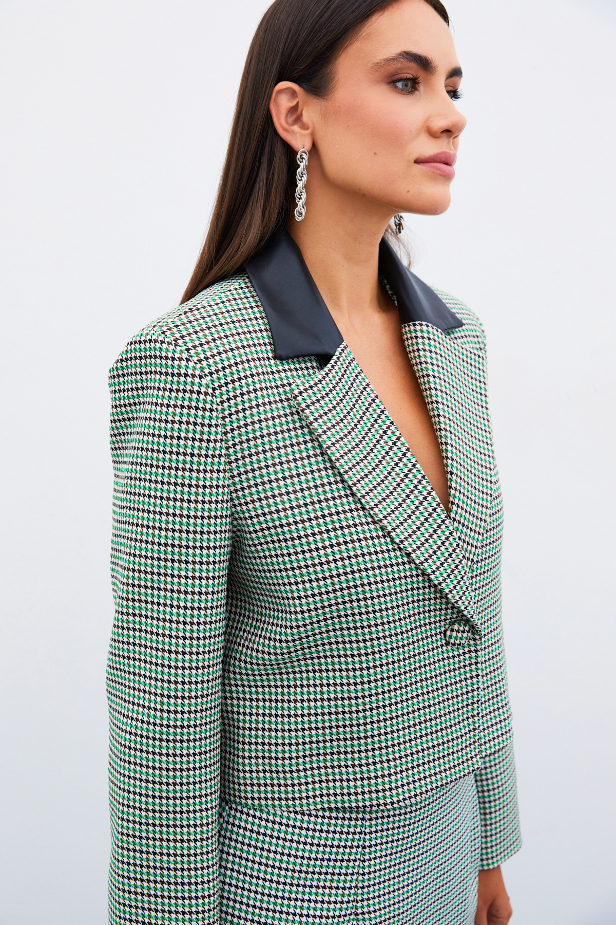 Kazayağı Crop Ceket - YEŞİL