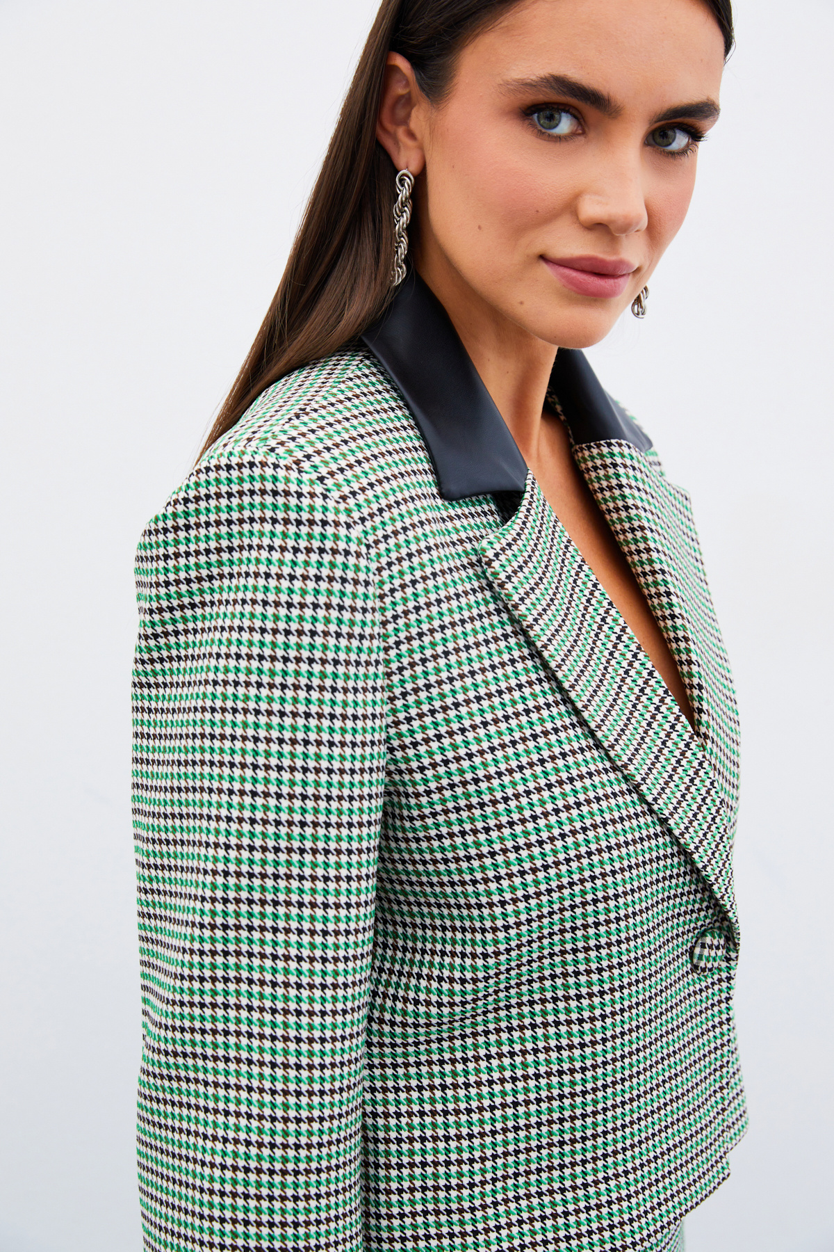 Kazayağı Crop Ceket - YEŞİL