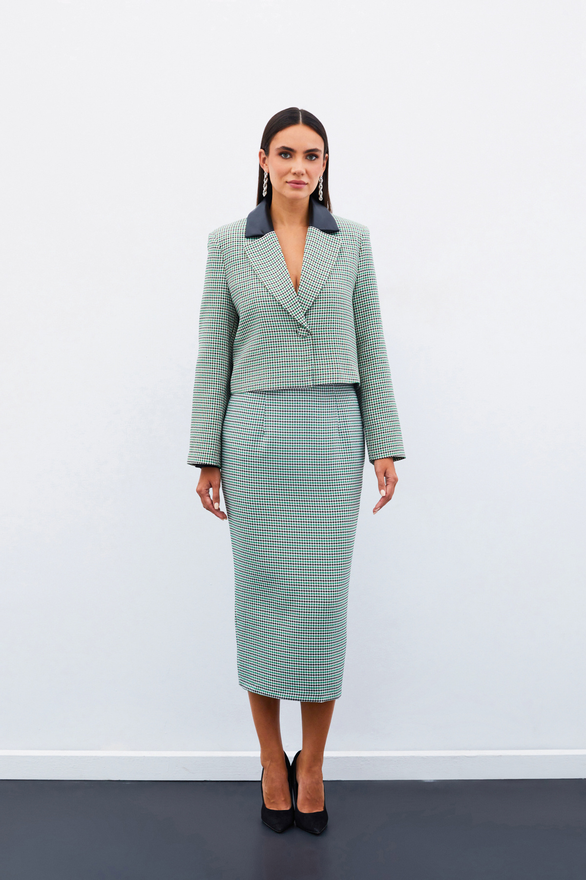 Kazayağı Crop Ceket - YEŞİL