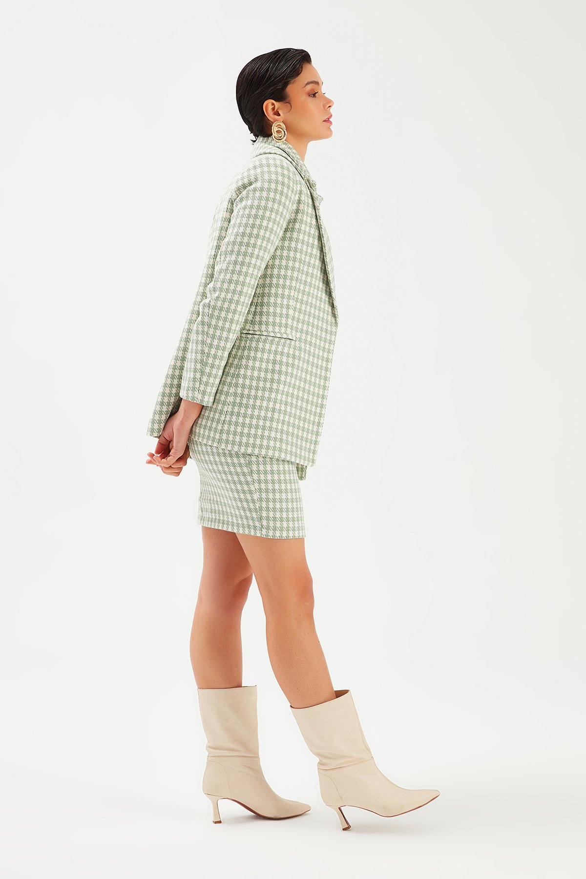 Kazayağı Desenli Ceket - ÇAĞLA YEŞİLİ