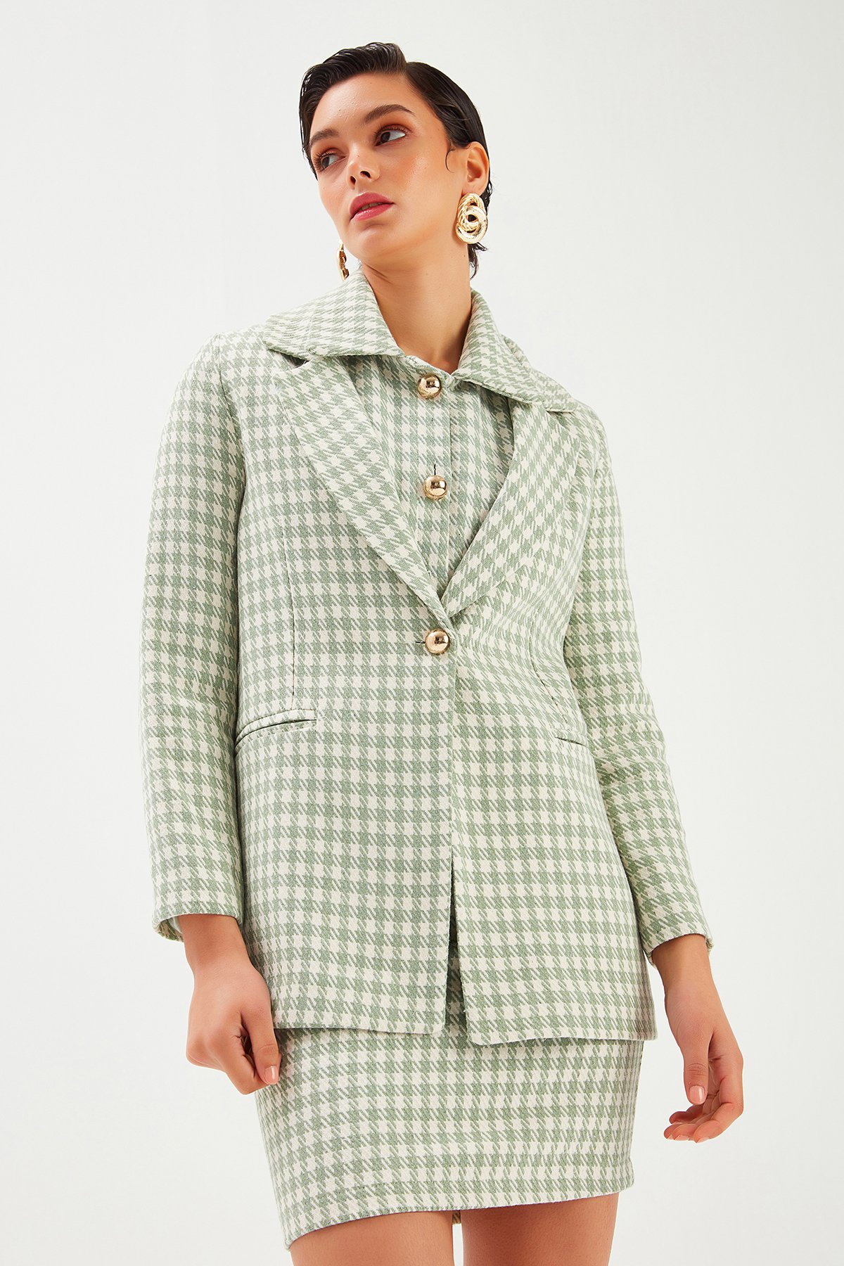 Kazayağı Desenli Ceket - ÇAĞLA YEŞİLİ