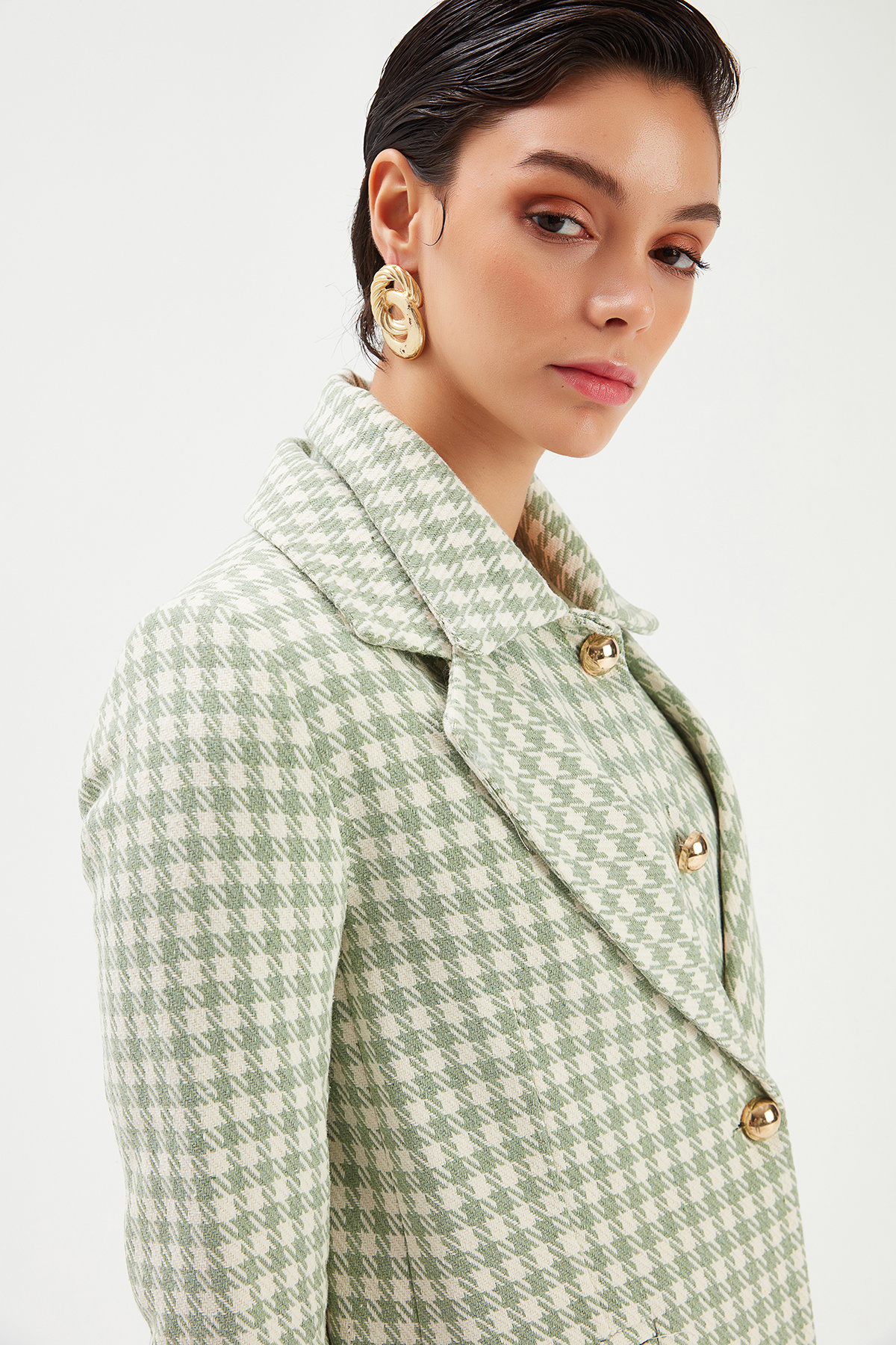 Kazayağı Desenli Ceket - ÇAĞLA YEŞİLİ