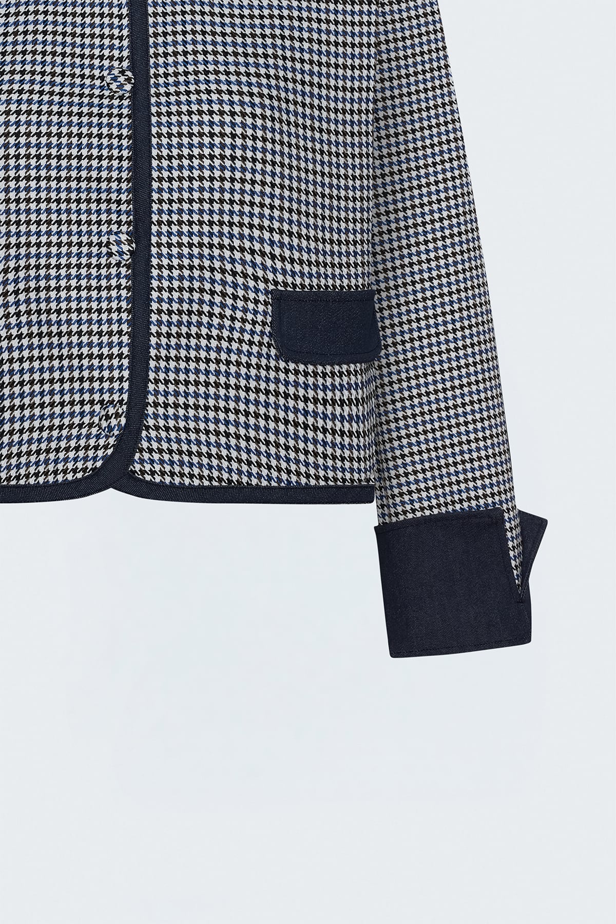 Houndstooth Pattern Denim-Detail Jacket - Blues