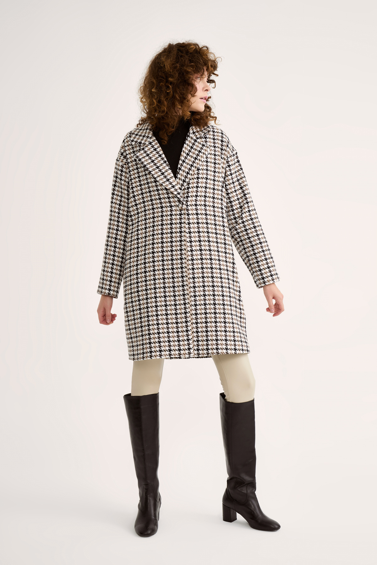 Kazayağı desenli kaban - KAHVE