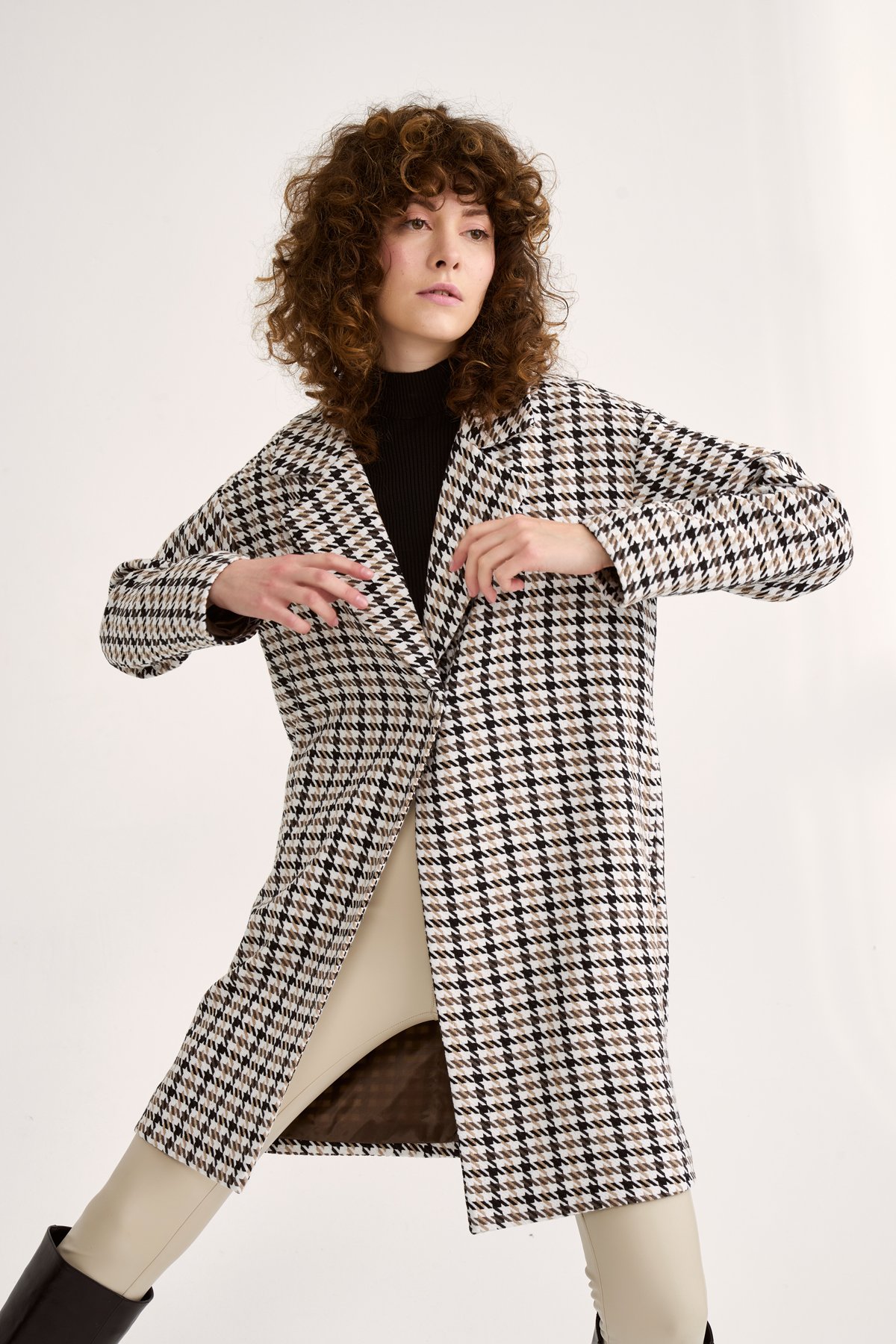 Kazayağı desenli kaban - KAHVE