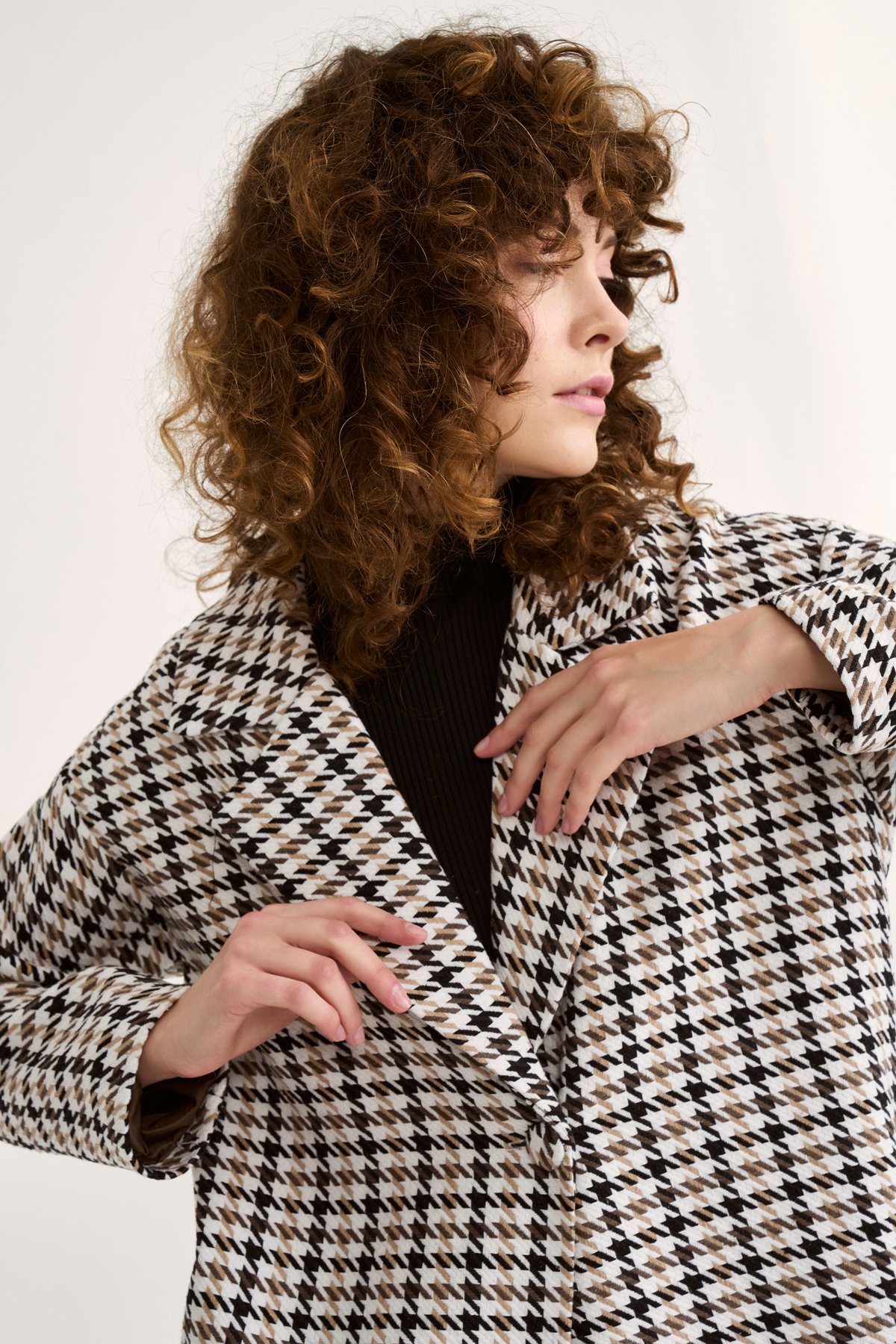 Kazayağı desenli kaban - KAHVE