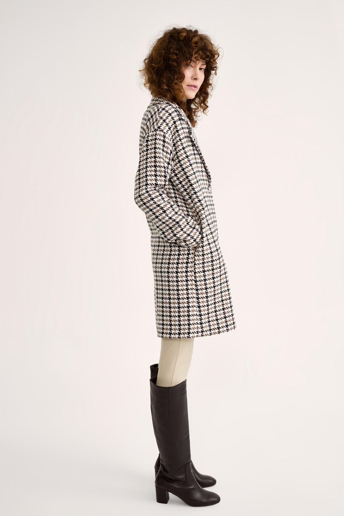 Kazayağı desenli kaban - KAHVE