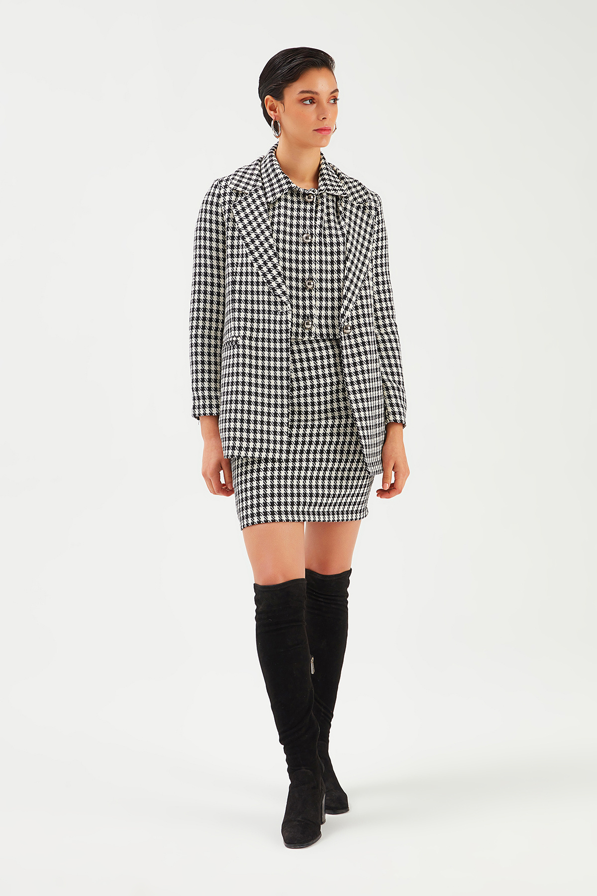 Kazayağı Desenli Mini Etek - SİYAH