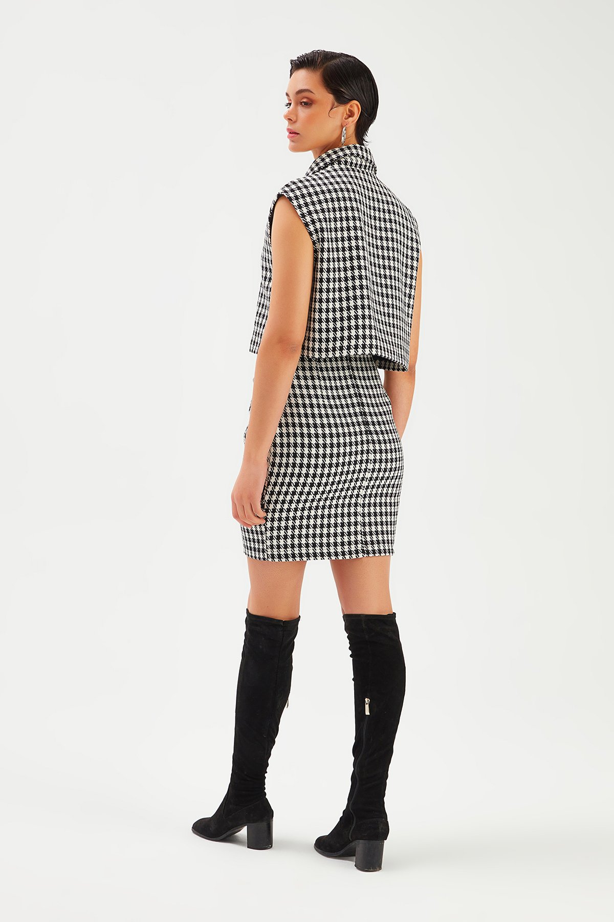 Kazayağı Desenli Mini Etek - SİYAH