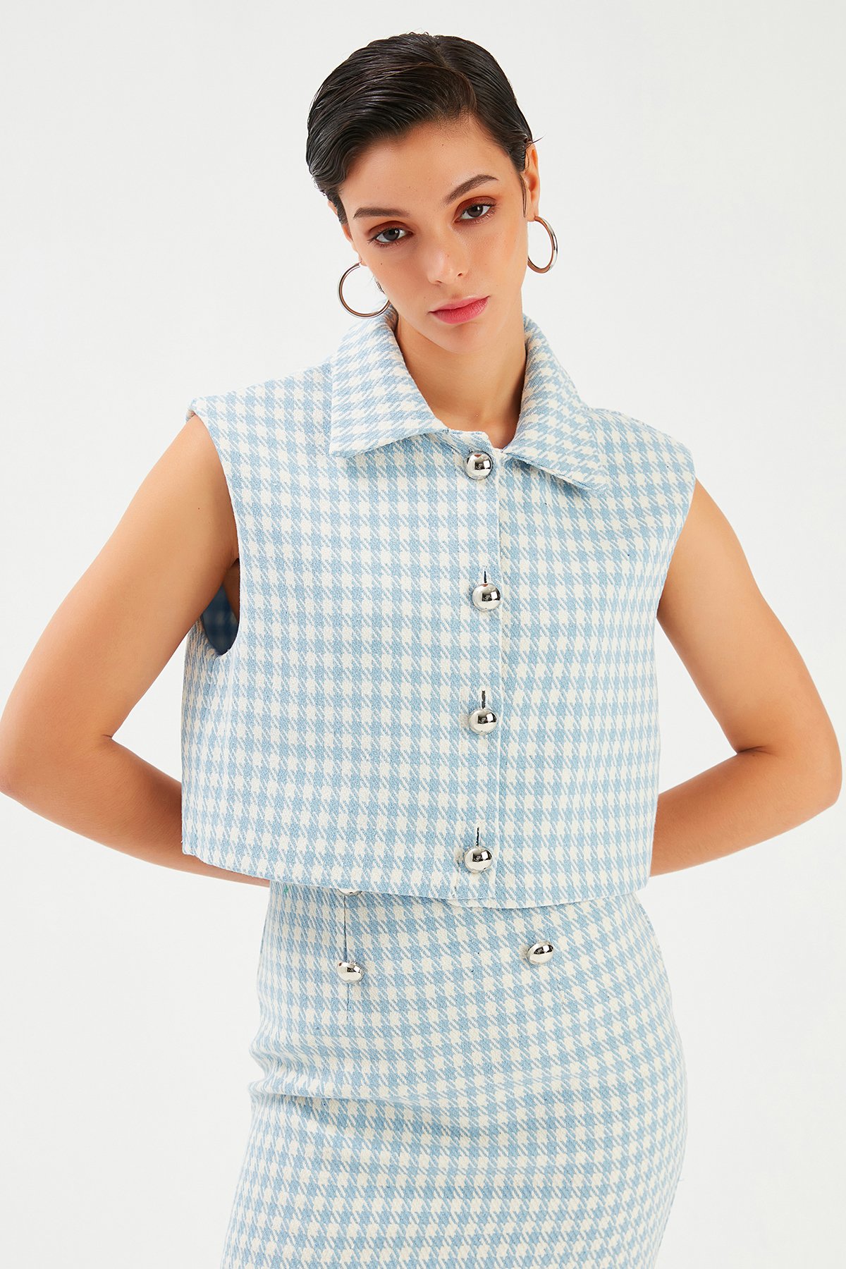 Kazayağı Desenli Yelek - MAVİ