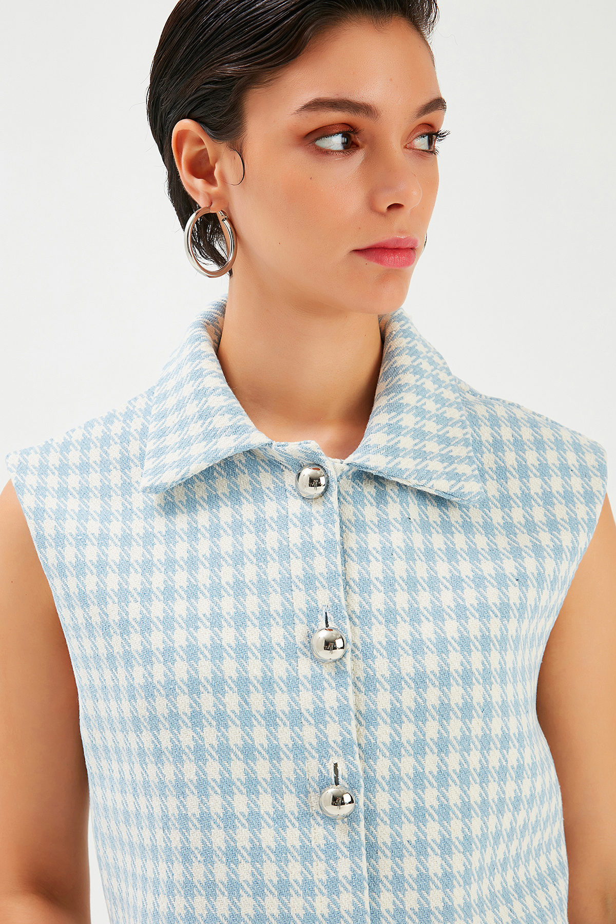 Kazayağı Desenli Yelek - MAVİ