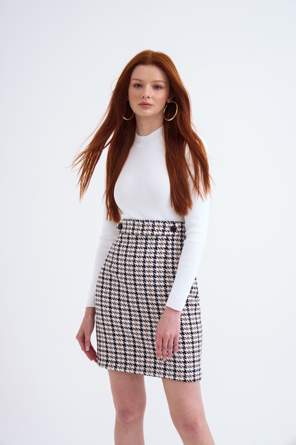 Kazayağı dokulu kalem etek - BEJ-KAHVE