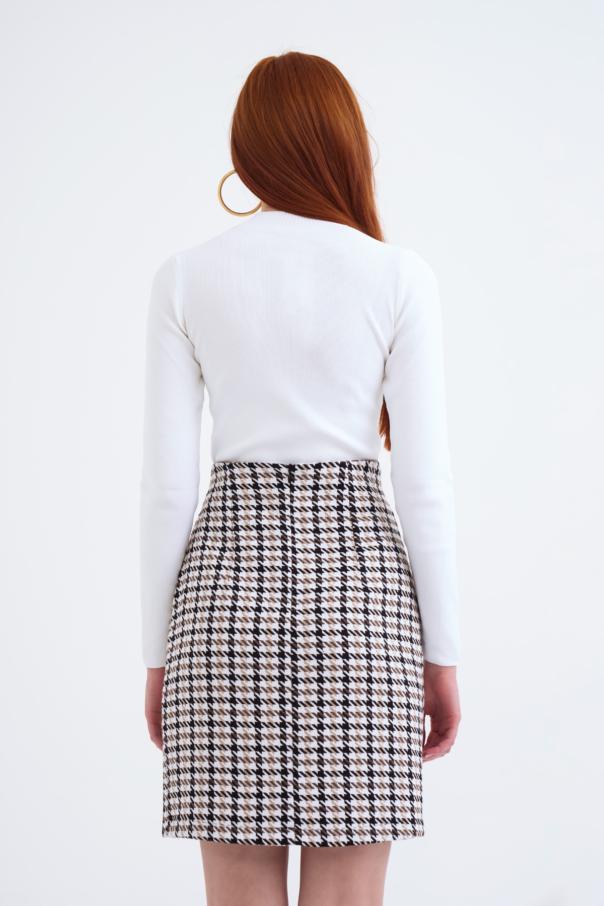 Kazayağı dokulu kalem etek - BEJ-KAHVE