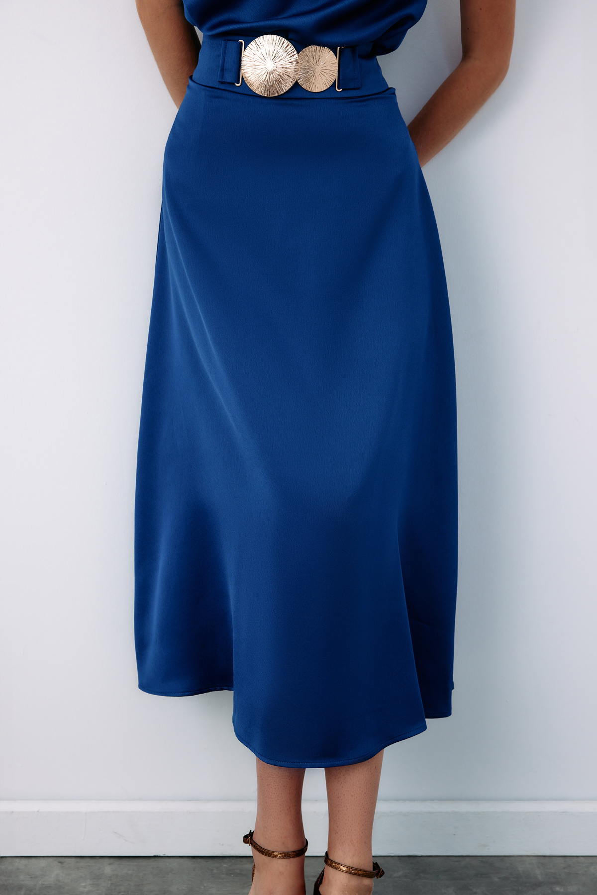 Kemer Aksesuarlı Kloş Etek - LACİVERT