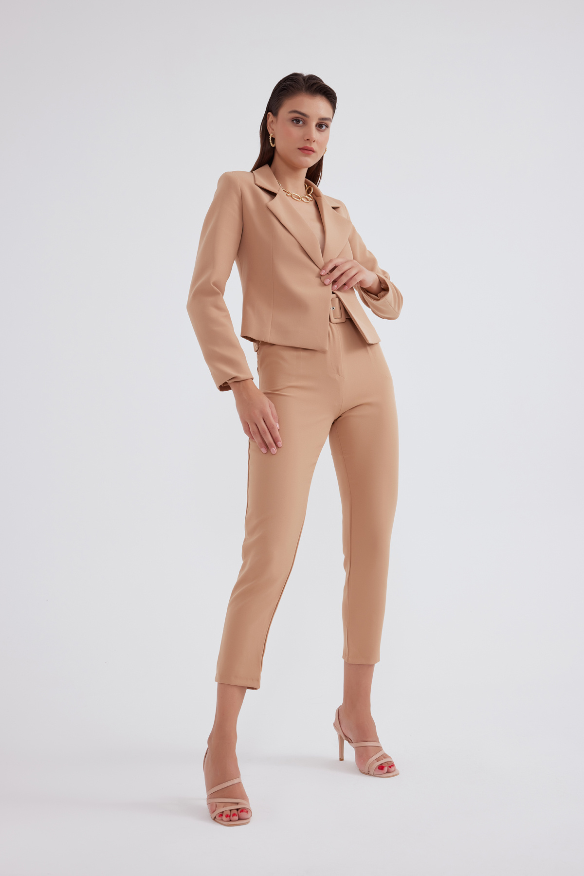 Belt detailed trousers - CAMEL