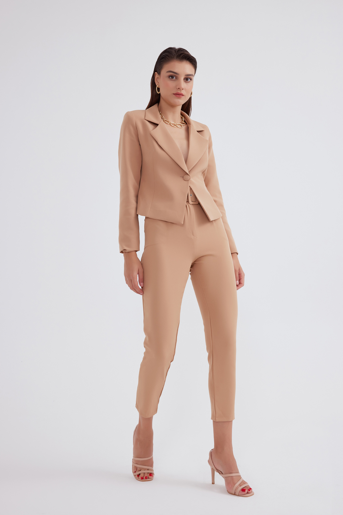 Belt detailed trousers - CAMEL