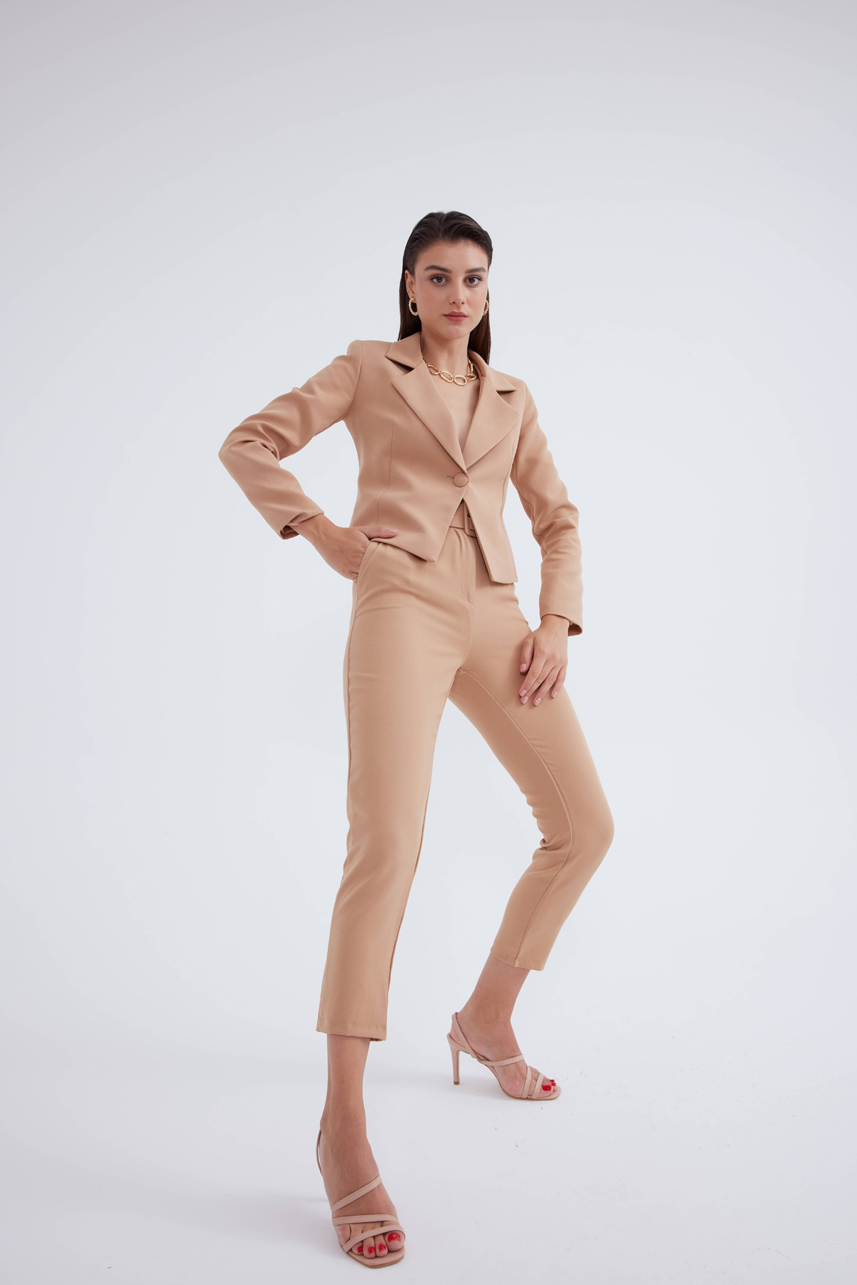 Belt detailed trousers - CAMEL