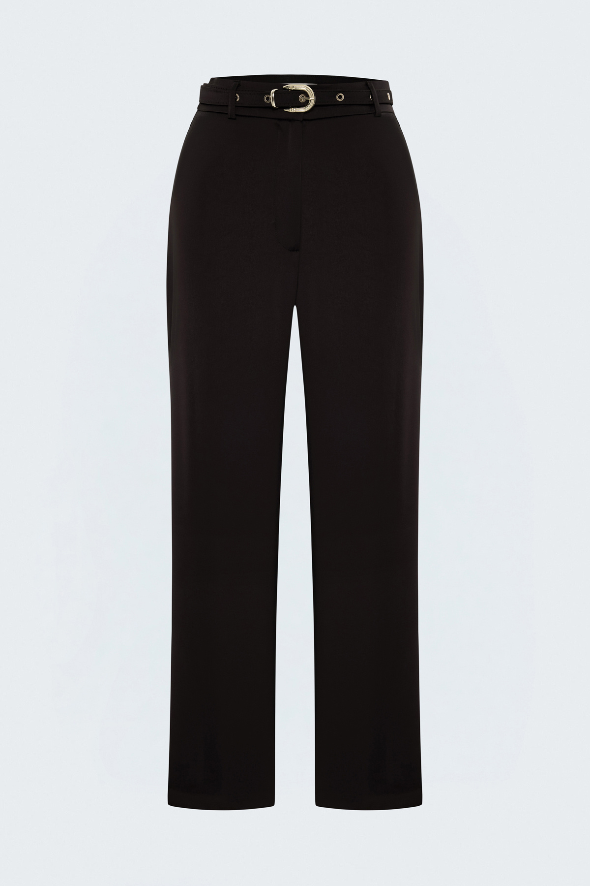 Belt-Detail Satin Classic Trousers - Brown