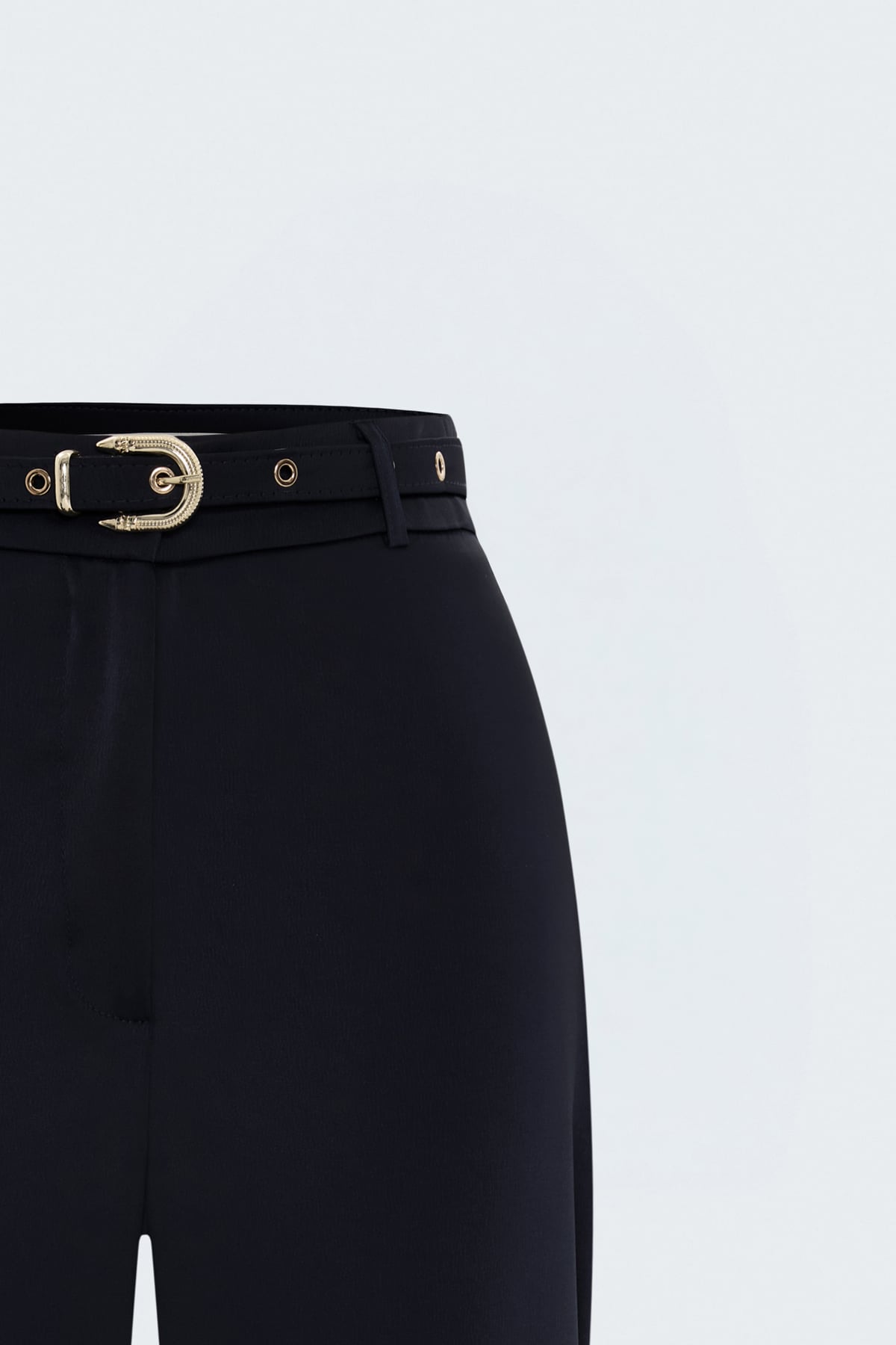 Belt-Detail Satin Classic Trousers - Blue