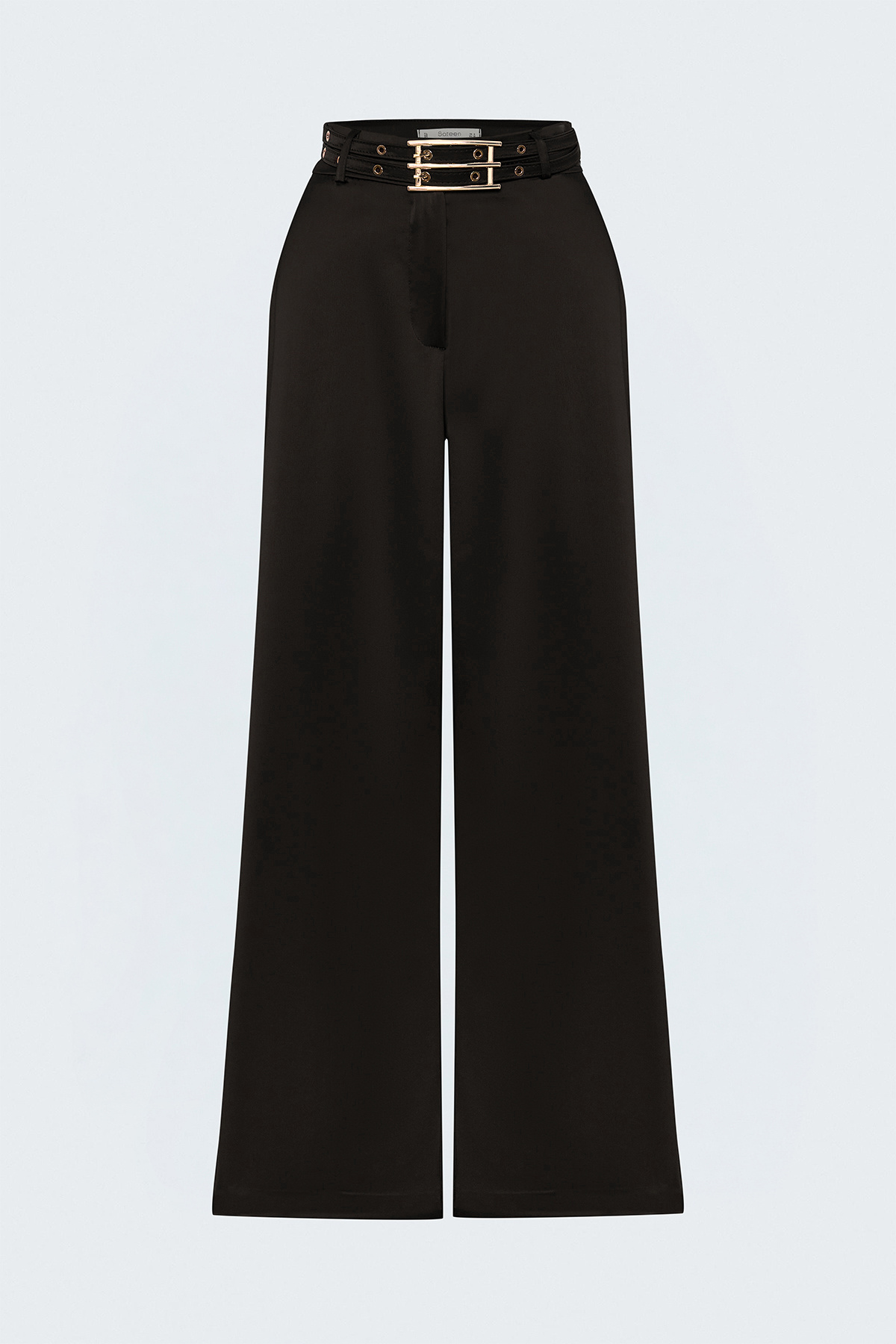 Belt-Detail Satin Trousers - Brown