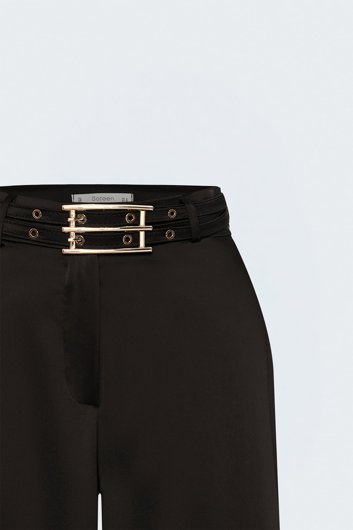 Belt-Detail Satin Trousers - Brown