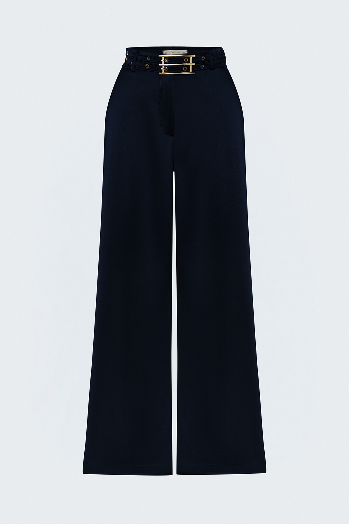Belt-Detail Satin Trousers - Blue