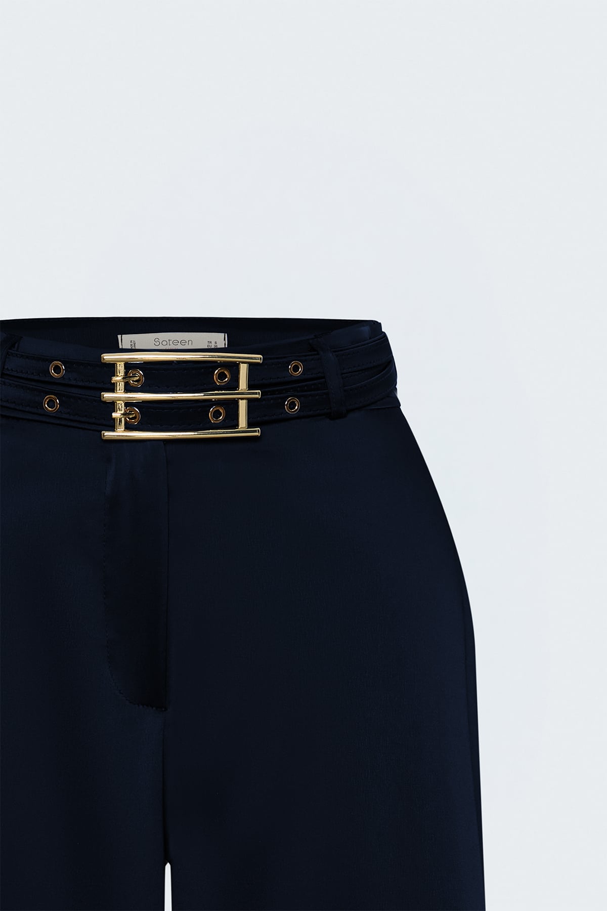 Belt-Detail Satin Trousers - Blue