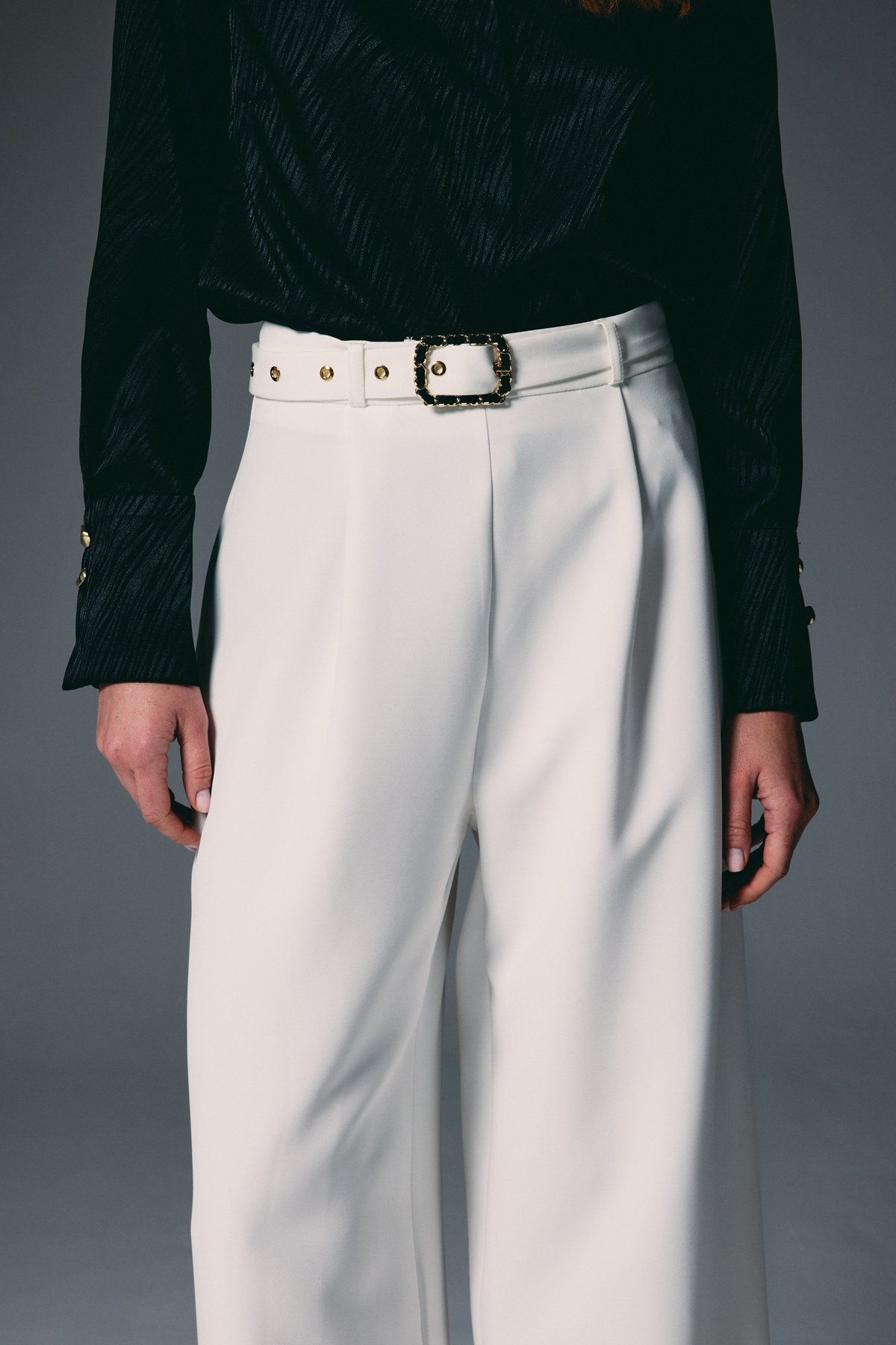 Kemerli Bol Pantolon - Ekru