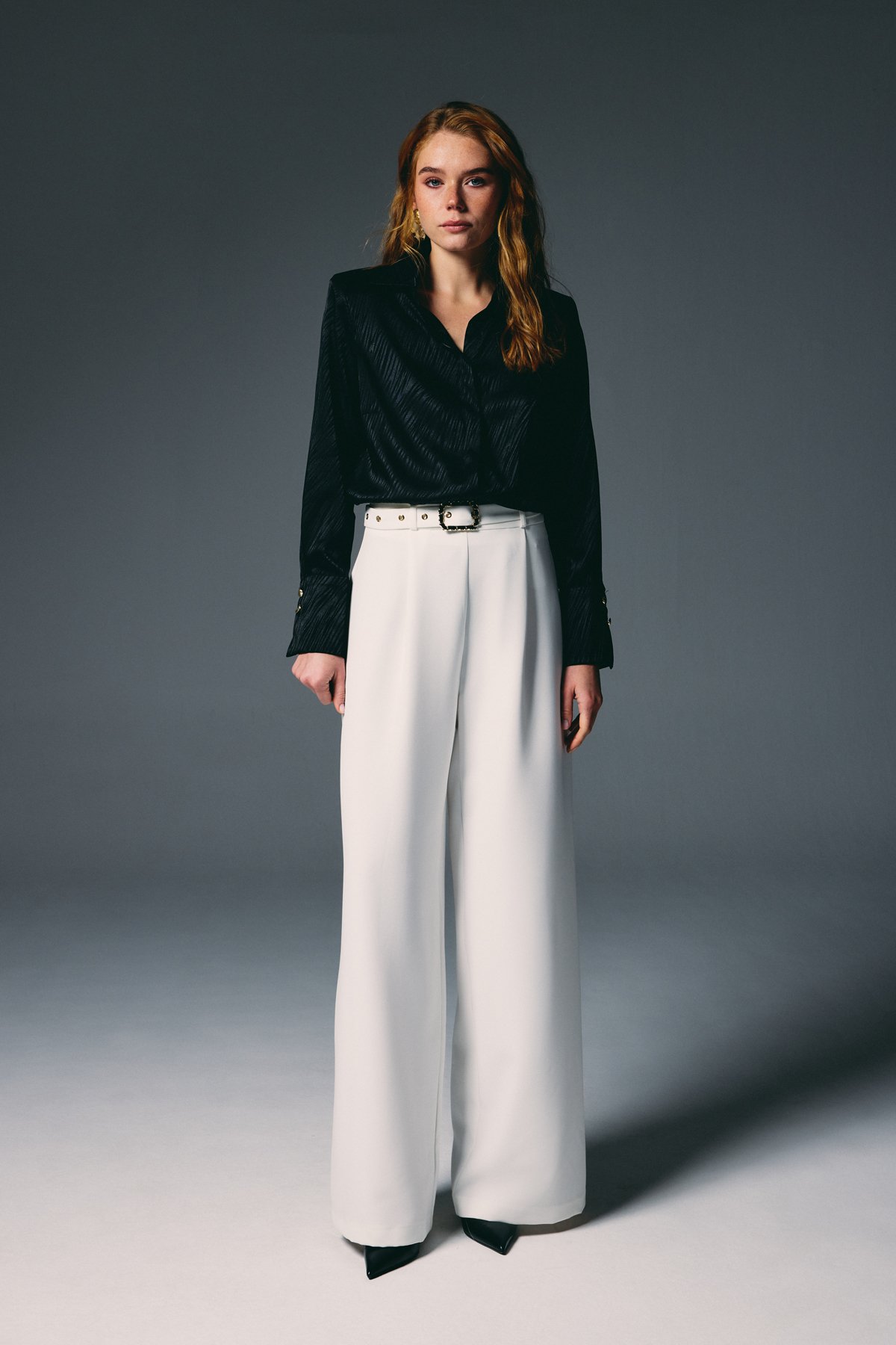 Kemerli Bol Pantolon - Ekru