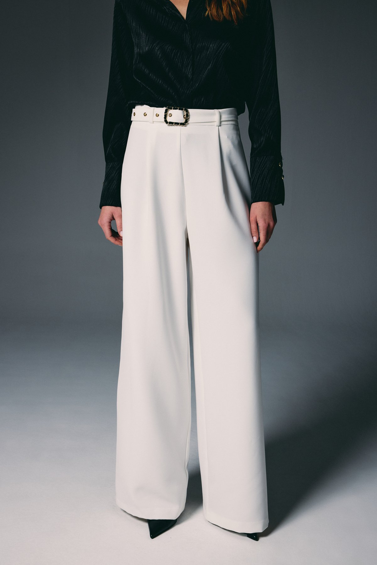 Kemerli Bol Pantolon - Ekru