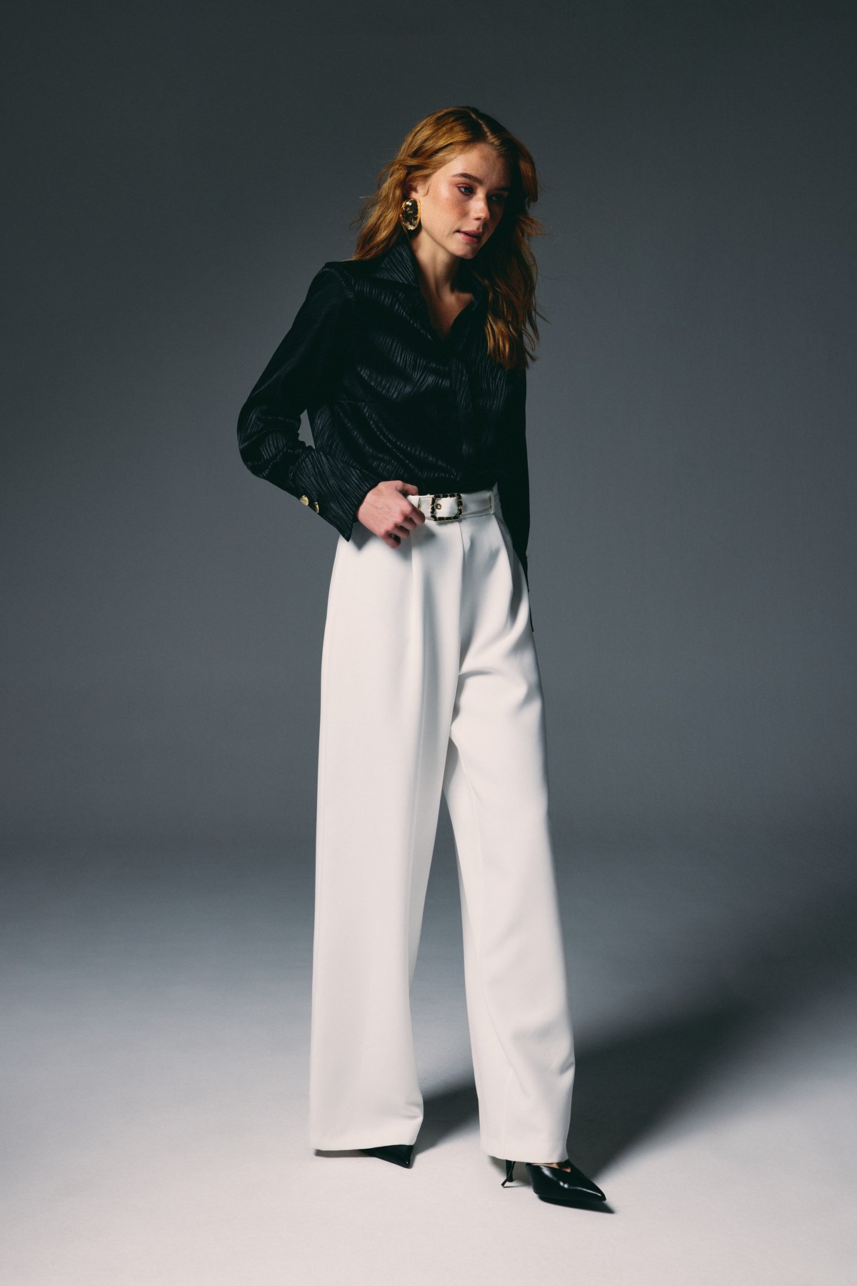 Kemerli Bol Pantolon - Ekru