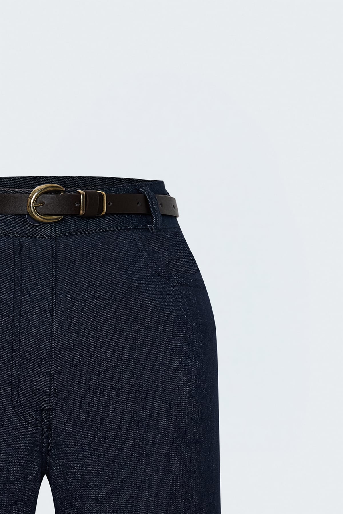 Belted Denim-Look Trousers - Blue