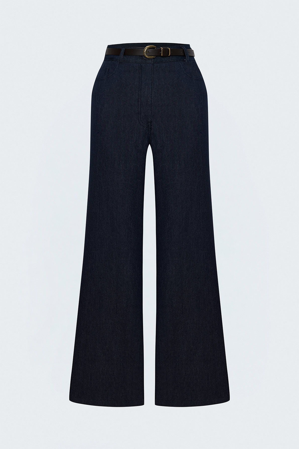 Belted Denim-Look Trousers - Blue
