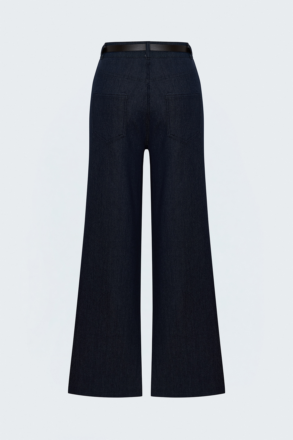 Belted Denim-Look Trousers - Blue