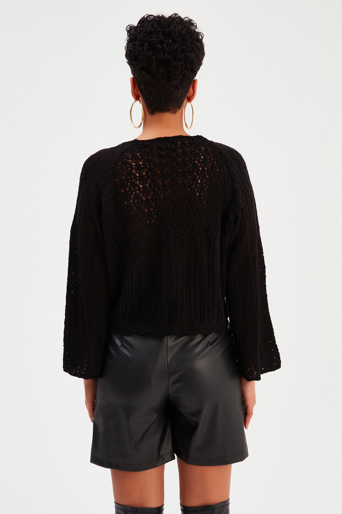 Kemerli Deri Şort - SİYAH