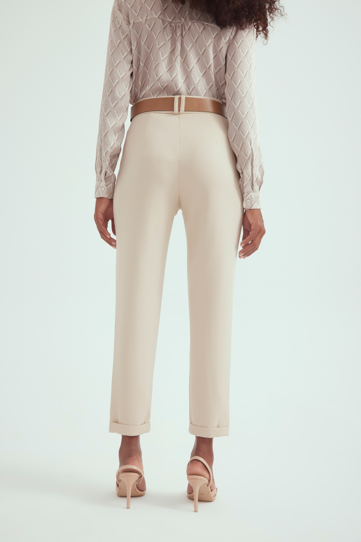 Kemerli duble paça pantolon - BEJ