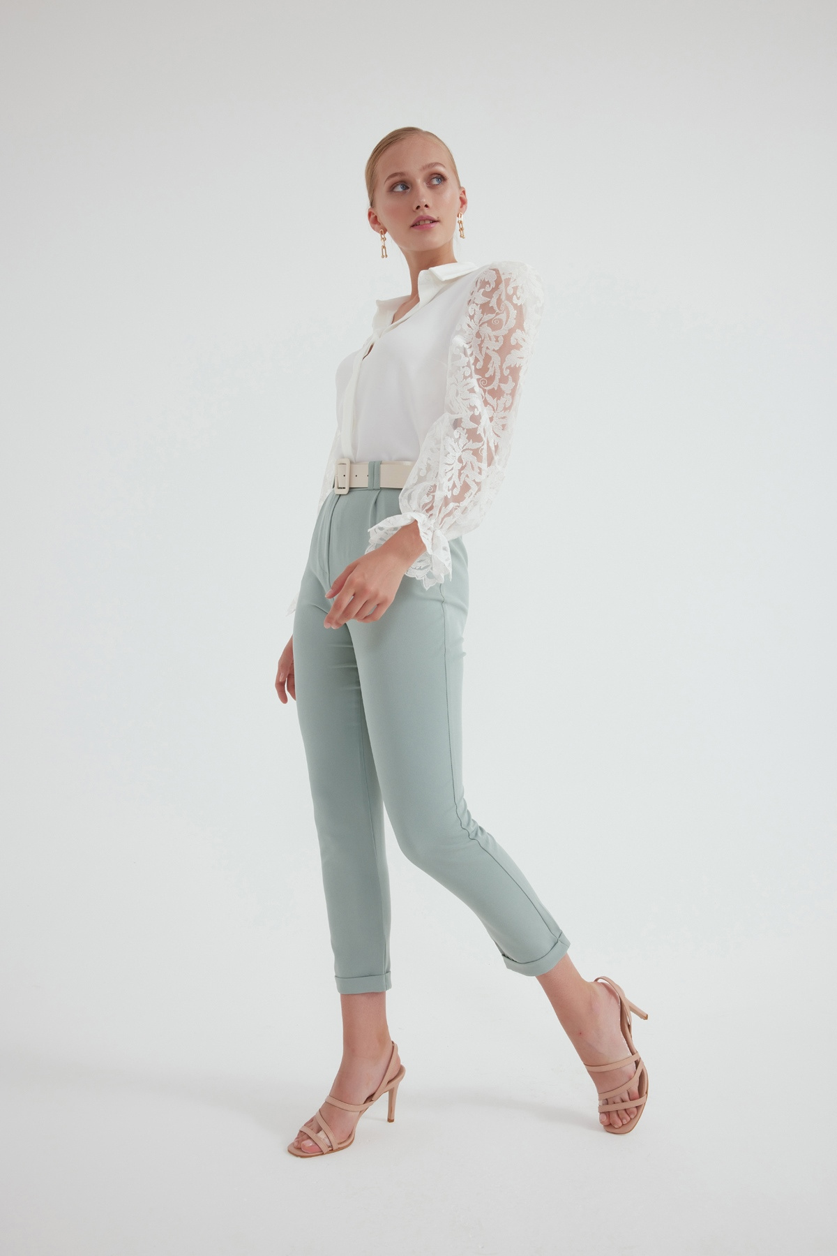Kemerli duble paça pantolon - ÇAĞLA YEŞİLİ