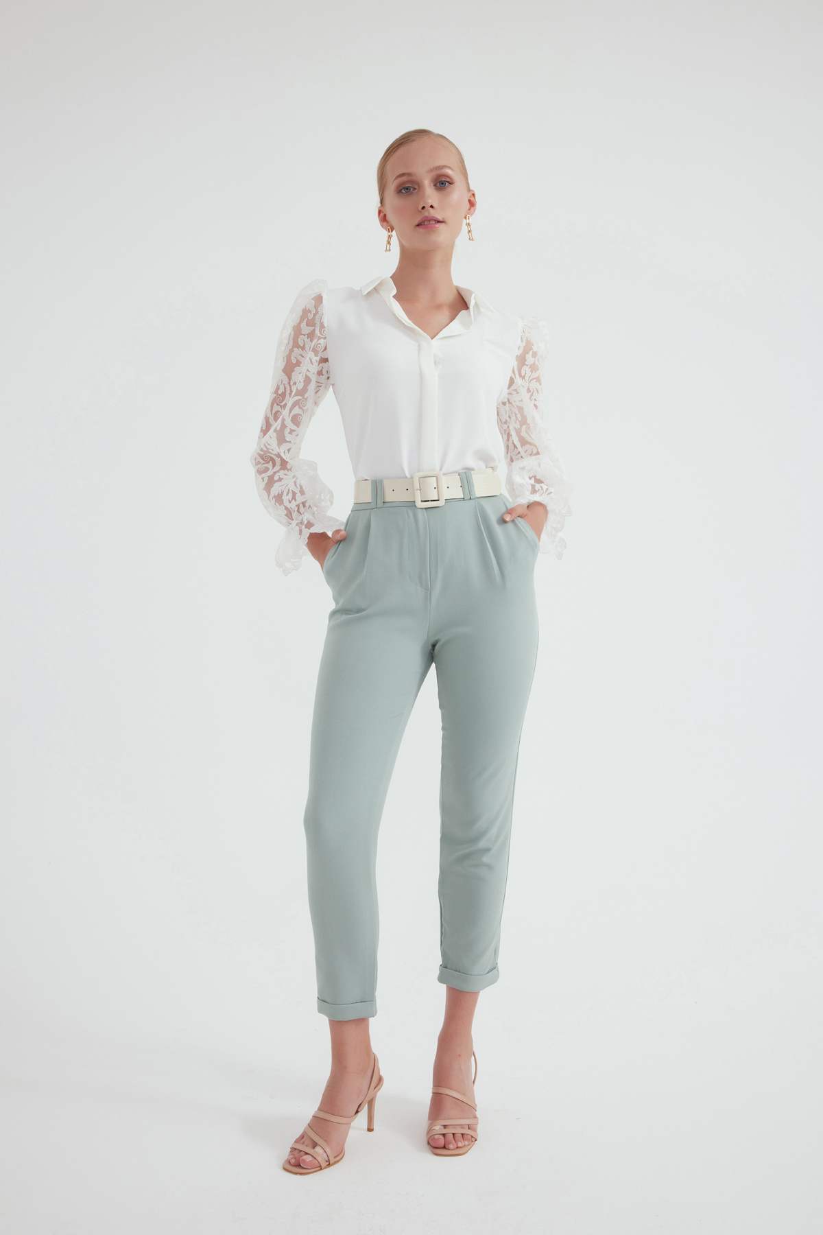 Kemerli duble paça pantolon - ÇAĞLA YEŞİLİ