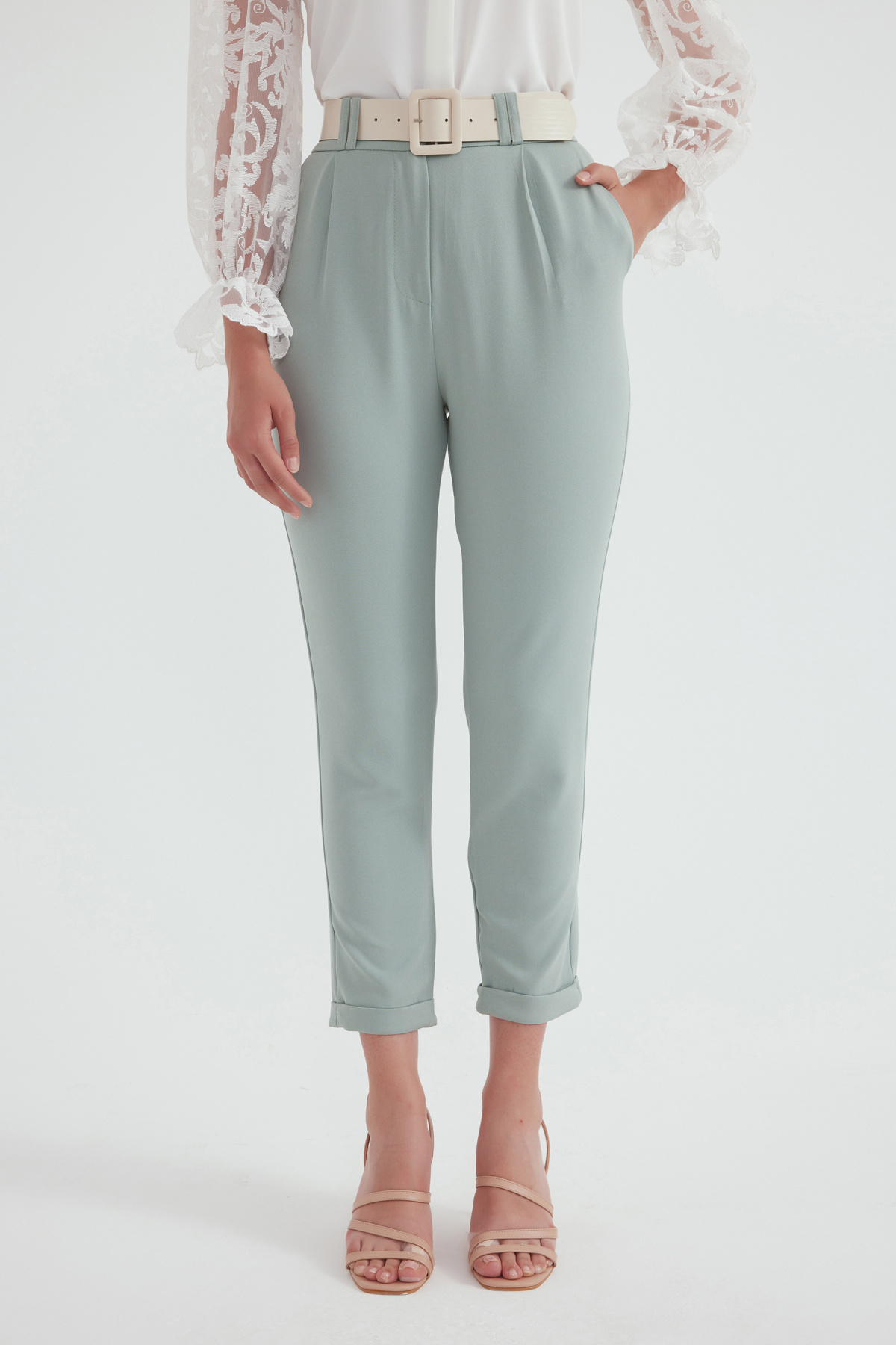 Kemerli duble paça pantolon - ÇAĞLA YEŞİLİ