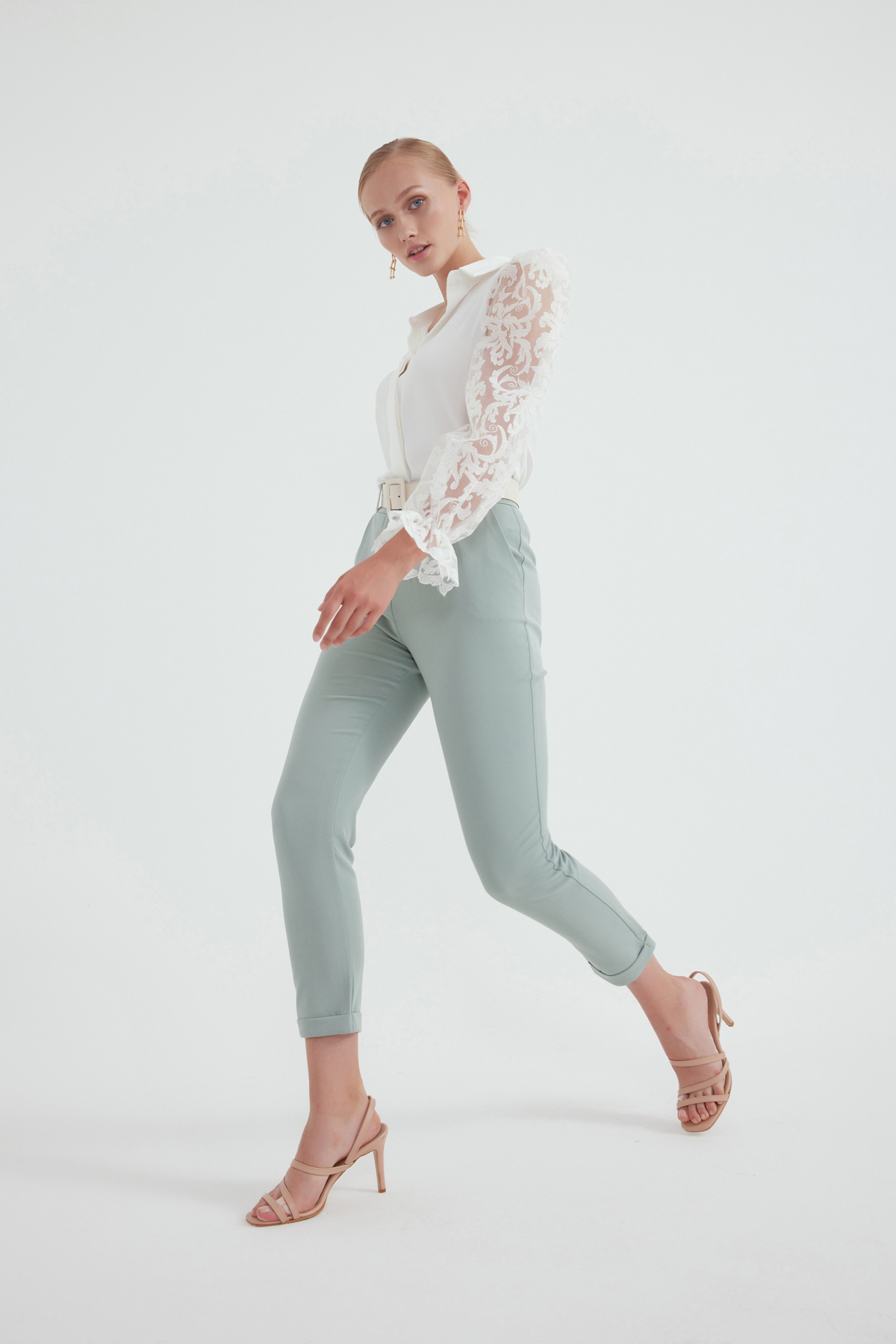 Kemerli duble paça pantolon - ÇAĞLA YEŞİLİ