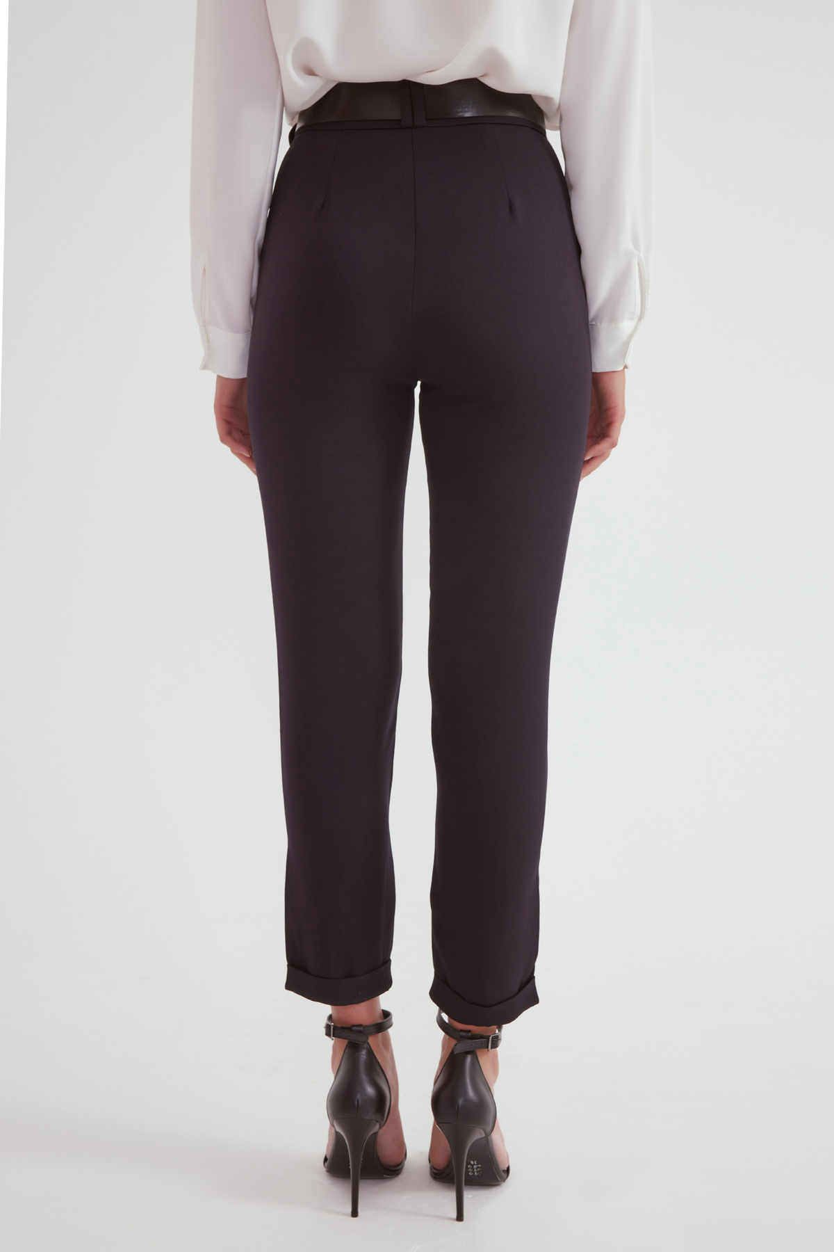 Kemerli duble paça pantolon - SİYAH