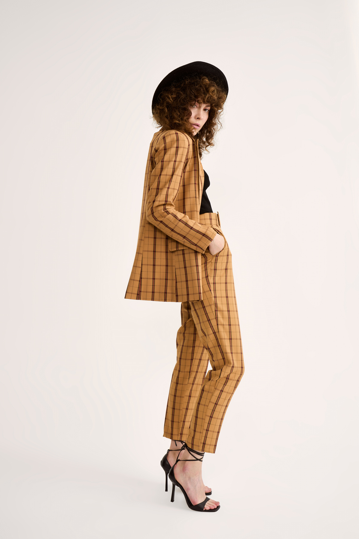 Kemerli ekose pantolon - CAMEL