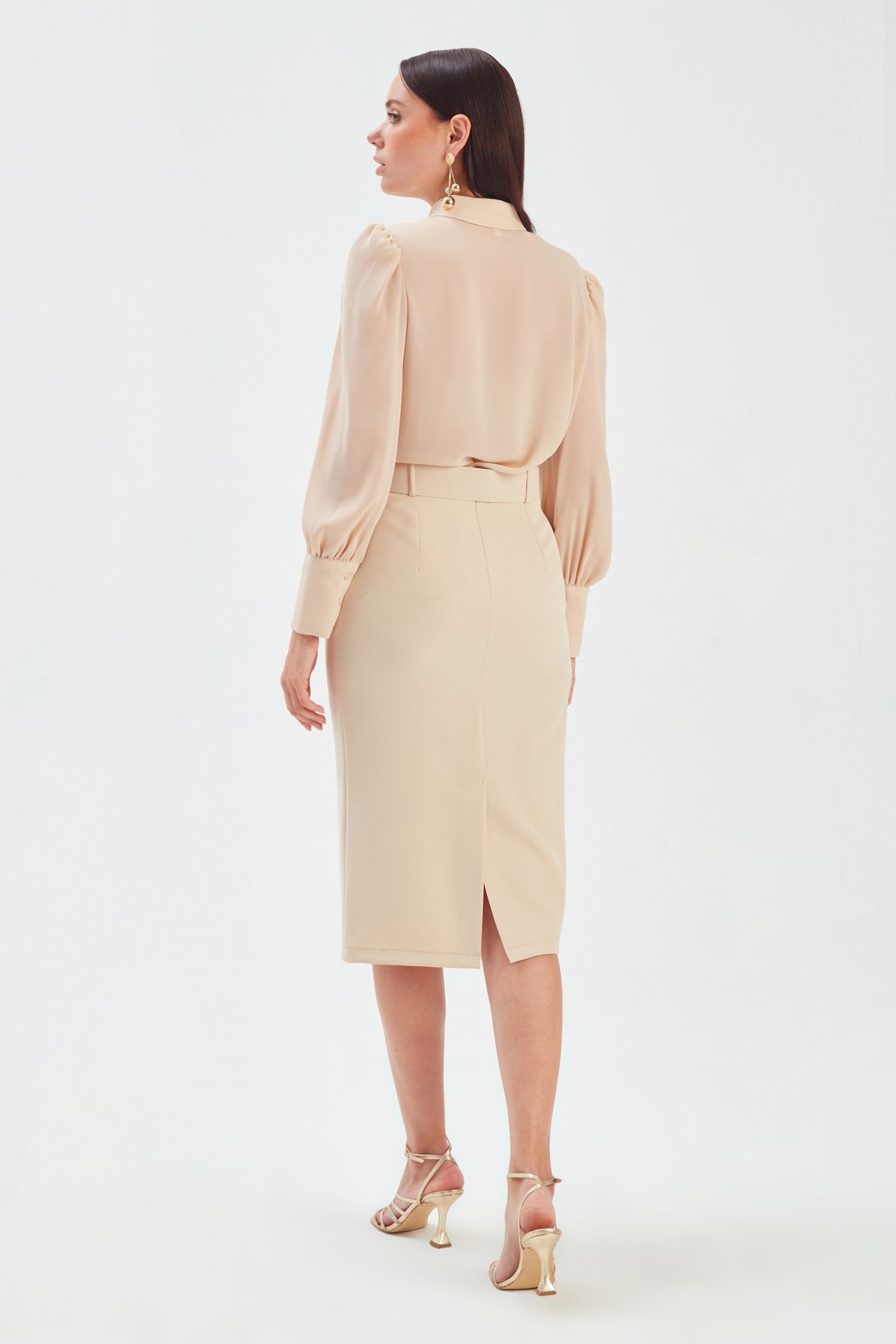 Belted pencil skirt - BEIGE